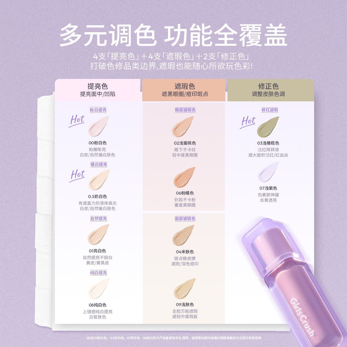 (干皮)Girls Crush 遮瑕液/提亮液/五色遮瑕膏