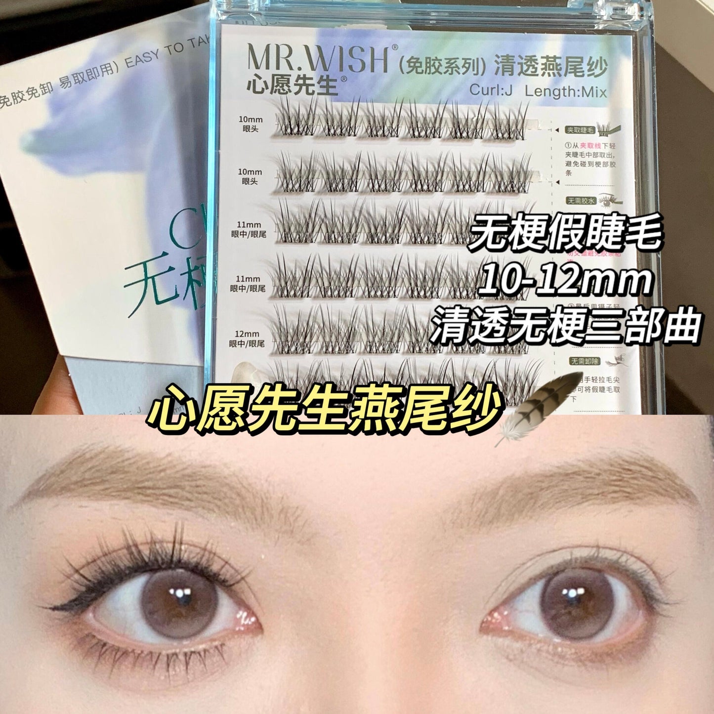 Mr.Wish心愿先生 免胶假睫毛 -燕尾纱(无梗 仿真自然睫） - CHIHIRO COLLECTION